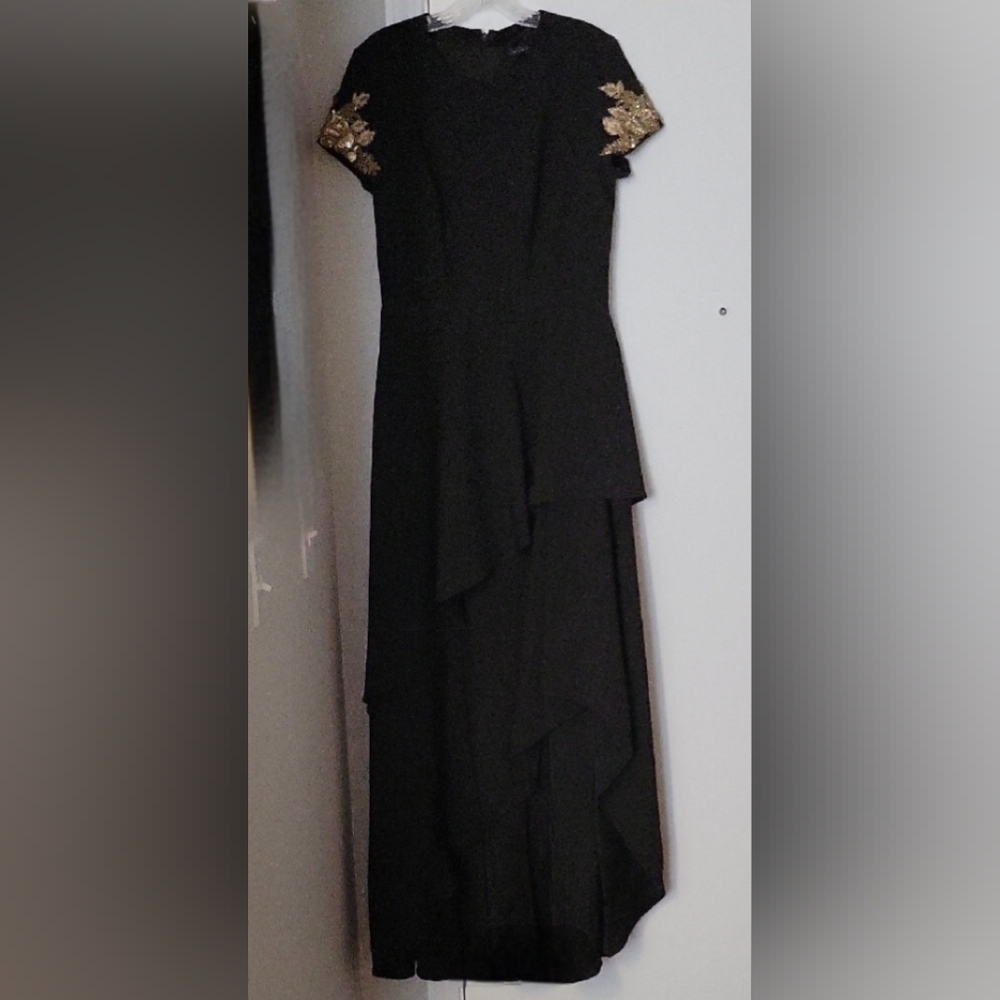 David Meister Black Asymmetrical Gown